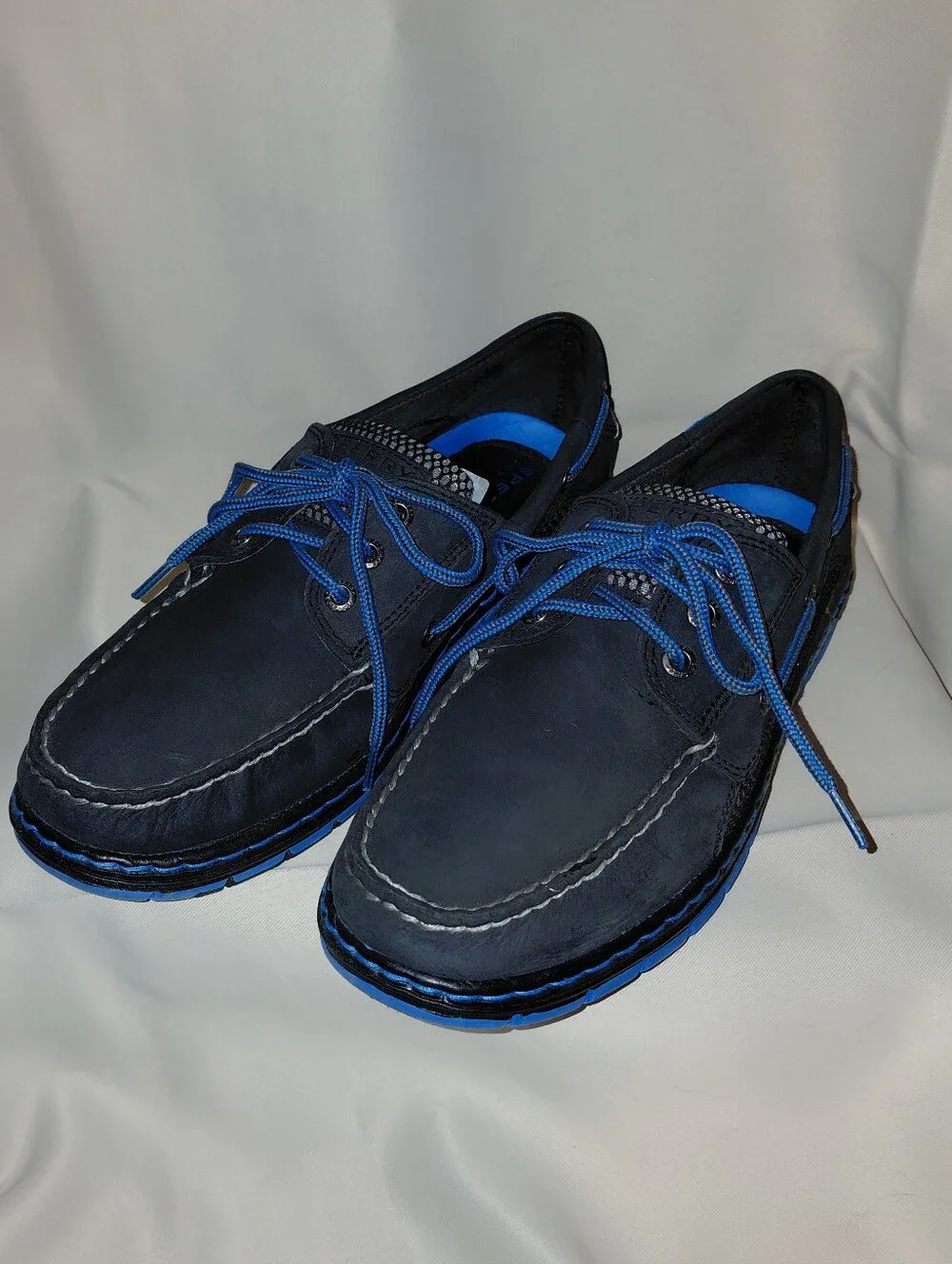 Sperry Men's 8.5M Billfish 3-Eye Boat Shoes, Dark Navy Leather Vibrant Laces New